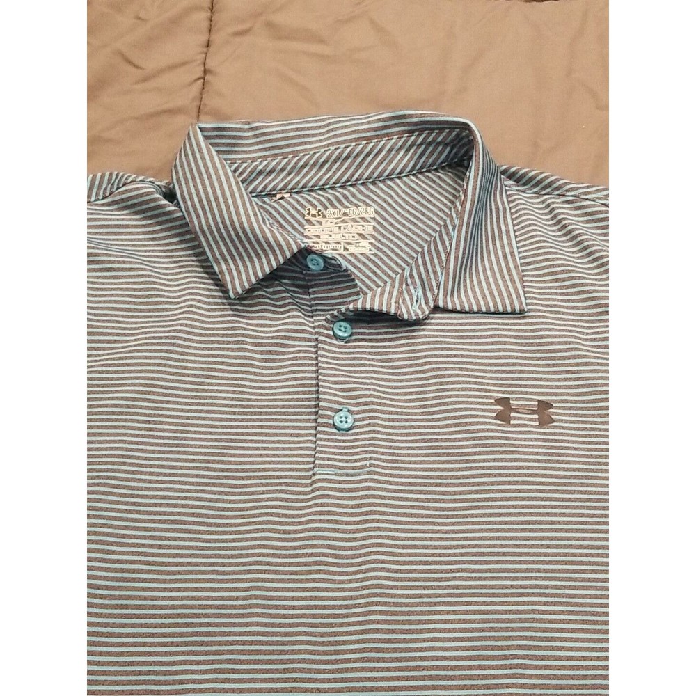 Under Armour Light Blue and White Striped Polo Shirt - Picture 2 of 10